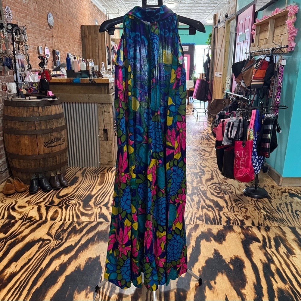 Vintage 60's /70's ROYAL HAWAIIAN Blue and Pink Muumuu style Halter‎ Maxi Dress